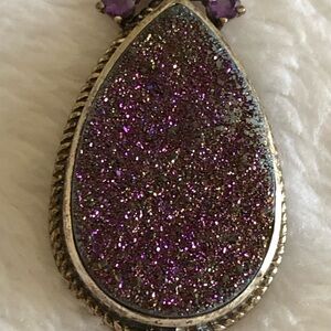 Sterling Silver Purple Druzy With Amethyst Accent Stones Necklace